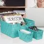 Sorbus Storage Boxes Woven Basket Bin Container Tote Cube Organizer Set Stackable Storage Basket Woven Strap Shelf Organizer Built-in Carry Handles (7 Piece - Aqua)