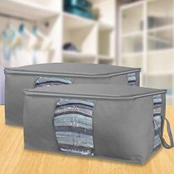 Sorbus Foldable Storage Bag Organizers, Large Clear Window & Carry Handles, Great for Clothes, Blankets, Closets, Bedrooms, and More (Gray)