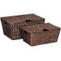 Best Choice Products Set of 2 Multipurpose Classic Water Hyacinth Woven Tapered Storage Basket Chests for Organization, Laundry, Decoration w/Attached Lid, Handle Holes, Brown