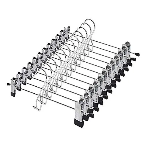 JS HANGER Metal Pant Hangers Multi Stackable Add on Hangers Heavy Duty Space Saving Skirt Hangers with 2-Adjustable Clips, 12-Pack JS HANGER Metal Pant Hangers Multi Stackable Add on Hangers Heavy Duty Space Saving Skirt Hangers with 2-Adjustable Clips, 12-Pack