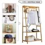 Ufine Bamboo Clothing Garment Rack Heavy Duty Coat Hanging Rack with 6 Hooks, 3 Tier Storage Shelves for Clothes Shoes Hats, in Entryway, Bedroom, Living Room, Guest Room, Apartment and Dorm