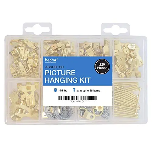 Assorted Picture Hanging Kit | 220 Piece Assortment with Wire, Picture Hangers, Hooks, Nails and Hardware for Frames Assorted Picture Hanging Kit | 220 Piece Assortment with Wire, Picture Hangers, Hooks, Nails and Hardware for Frames