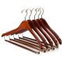 Nature Smile Contoured Wooden Hangers Sturdy Wood Suit Coat Hangers with Locking Bar Chrome Hook Pack of 5 (Cherry)