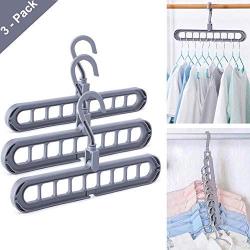 WXR Magic Hangers Space Saving Clothes HangersSmart Closet Space Saver 3 Pack Sturdy Plastic Coat Hanger for Heavy ClothesOrganizer for Closet Wardrobe System (Gray)