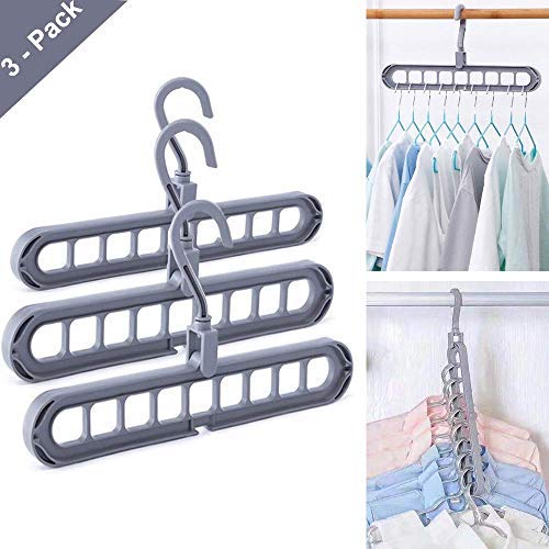 WXR Magic Hangers Space Saving Clothes HangersSmart Closet Space Saver 3 Pack Sturdy Plastic Coat Hanger for Heavy ClothesOrganizer for Closet Wardrobe System (Gray) WXR Magic Hangers Space Saving Clothes HangersSmart Closet Space Saver 3 Pack Sturdy Plastic Coat Hanger for Heavy ClothesOrganizer for Closet Wardrobe System (Gray)