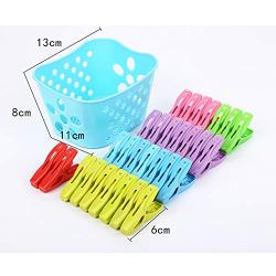 FABSELLER Clothes Drying Clips Windproof Hanger with Basket Laundry Home Pegs Underwear Socks Plastic Clothespin Set of 30, Green