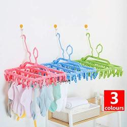 Maserfaliw Drying Rack Folding Square 32 Clips Windproof Underwear Socks Clothespin Drying Rack Hanger Pink