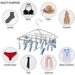 Foldable Clip and Drip Hanger, Sock Hanger Underwear Hanger with 24 Clothespins, Hanger for Drying Towels, Bras, Baby Clothes, Gloves, Stainless Steel Portable Laundry Sock Drying Rack, Small