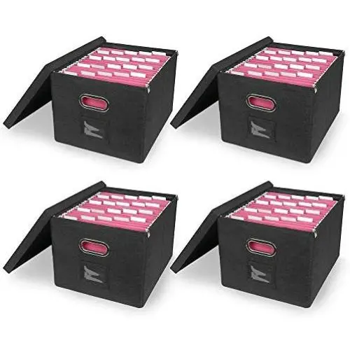 ATBAY File Storage Boxes Collapsible Large Capacity Office File Organizer for Letter/Legal Size Hanging File Folder Box, Black 4Pack ATBAY File Storage Boxes Collapsible Large Capacity Office File Organizer for Letter/Legal Size Hanging File Folder Box, Black 4Pack