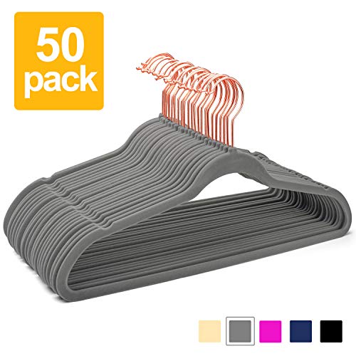 Pretigo Premium Velvet Hangers Non-Slip Velvet Hangers 50 Pack Suit Hangers Ultra Thin Space Saving Clothes Hangers Velvet Felt Hangers for Coats,Jackets,Pants,Dress，Grey Hanger