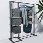 Collapsible Nursery Closet Organizer, 38 Complete Storage Organizer Set with Hanging Shelves, Fabric Storage Boxes, Non Slip Velvet Hangers, Round Clothes Rividers, Closet Organizer for Sweater, Grey