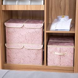 Prandom Large Stackable Storage Bins with Lids Fabric Decorative Storage Boxes Cubes Organizer Containers Baskets with Cover Handles Divider for Bedroom Closet Living Room 17.3x11.8x9.8 Inch 3 Pack