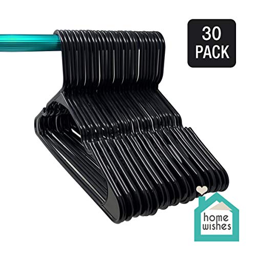 Home Wishes Plastic Clothes Hangers Ideal for Everyday Use, Clothing Hangers, Standard Hangers, Black Hangers (30 Pack)