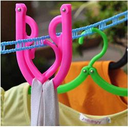 10pcs Travel Portable Clothes Hanger Folding Plastic Non-Slip Plastic Hanger with Hook Drying Clothespin Towel Sock Cloth Hanger Random Color