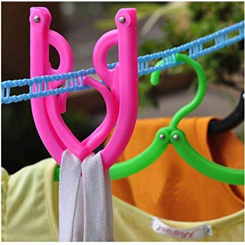 10pcs Travel Portable Clothes Hanger Folding Plastic Non-Slip Plastic Hanger with Hook Drying Clothespin Towel Sock Cloth Hanger Random Color