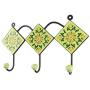 Indianshelf Handmade 1 Artistic Vintage Green Ceramic Floral Key Hooks Tile Hanger/Clothes Hooks for Doors