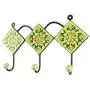 Indianshelf Handmade 1 Artistic Vintage Green Ceramic Floral Key Hooks Tile Hanger/Clothes Hooks for Doors