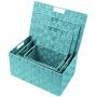 Sorbus Storage Boxes Woven Basket Bin Container Tote Cube Organizer Set Stackable Storage Basket Woven Strap Shelf Organizer Built-in Carry Handles (Lid Bins - 3 Pack, Aqua)