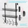 Coat Rack, MILIJIA Over The Door Hanger with Mesh Basket, Detachable Storage Shelf for Towels, Hats, Handbags, Coats (Black-2 Layer)