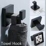 TNOMS Bathroom Hardware Set-3 Piece SUS 304 Stainless Steel Toilet Paper Holder Hand Towel Holder Robe Hook Wall Mount, Black Finish, HRQ7010BK