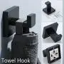 TNOMS Bathroom Hardware Set-3 Piece SUS 304 Stainless Steel Toilet Paper Holder Hand Towel Holder Robe Hook Wall Mount, Black Finish, HRQ7010BK
