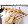 JS HANGER Suit Hanger Wide Shoulder Wooden Coat Hanger with Non Slip Pants Hanger - Natural, Set of 6