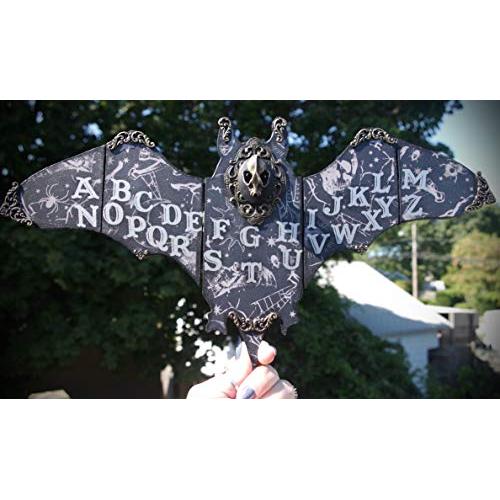 Black and Gray Ouija Spirit Board Resin Bat Skull Hand Made Wooden Bat Home Decor Wall Plaque Hanger