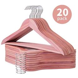 Solid Cedar Hangers 20 Pack, Sturdy Wooden Hangers with 360 Degree Swivel Hook, Smooth Surface Wood Coat Hangers with Cedar Scent for Refreshing Closet