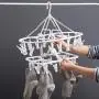 Rosegift Foldable Laundry Drying Rack, Clip and Drip Hanger Socks Hanging Drying Rack Windproof Hook Hanger with 16 Clothespins for Underwear Towels, Bras Baby Clothes Gloves Plastic White