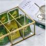 Glass Tea Boxes Organizer Sugar Packets Storage Decor 8 Grids Compartments Divided Handcrafted Brass Metal Frame Jewelry Counter Top Display Case Large, Glass Boxes Only