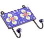 Indianshelf Handmade 3 Artistic Vintage Blue Ceramic Tiny Flower Clothes Hooks Tile Hanger/Utlility Hooks