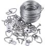 Jovitec Picture Hanging Kit 20 Pieces D-Ring Picture Hangers with Screws, Picture Hanging Wire, Supports up to 30 lbs (100 Feet)