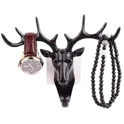 Vintage Deer Head Antlers Wall Hook (Max:10kg) for Hanging Hat Scarf Bag Key Clothes Bathroom Kitchen Towel Holder Hanger Rack Wall Wedding Gift (Black)
