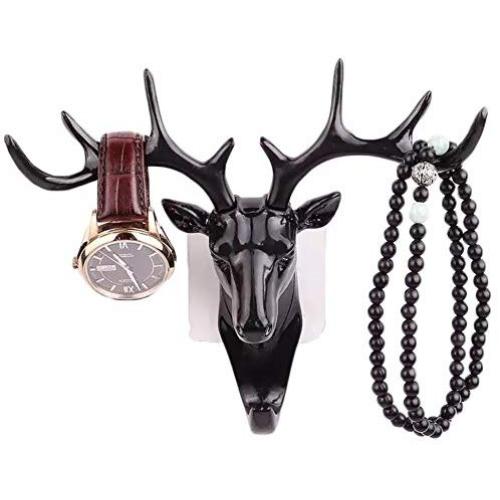 Vintage Deer Head Antlers Wall Hook (Max:10kg) for Hanging Hat Scarf Bag Key Clothes Bathroom Kitchen Towel Holder Hanger Rack Wall Wedding Gift (Black)