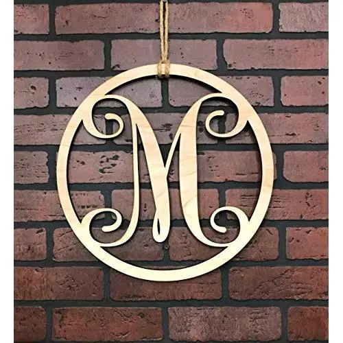 Monogram Door Hanger | Vine Letter M | Unpainted Natural Wood Finish | Great for Year Round Door Decor