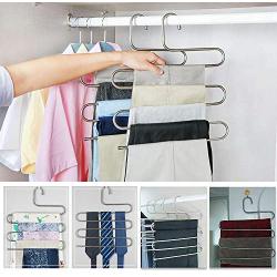 Lucky Life 4 Pack Pants Hangers S Shape Stainless Steel Cloth Hangers Space Saving Organizer for Jeans Pants Scarf