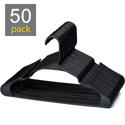 HOUSE DAY Plastic Hangers-50 Pack-Plastic Clothes Hangers for Skirt Suit Coat, Standard Tubular Plastic Hangers for Clothes (50 Black)