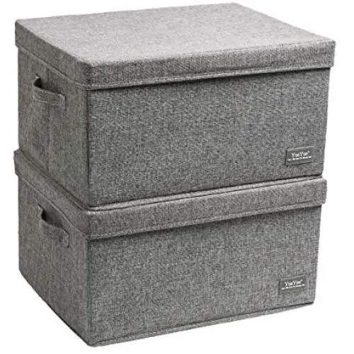 YueYue Large Fabric Storage Boxes with Lids,2 Pack Foldable Cloth Storage Box,Fabric Clothes Container Great for Organizers Bedroom Closet Living Room Grey (17.7 YueYue Large Fabric Storage Boxes with Lids,2 Pack Foldable Cloth Storage Box,Fabric Clothes Container Great for Organizers Bedroom Closet Living Room Grey (17.7