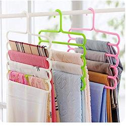 10PC Random Color 5 Layers Pants Clothes Hangers Non-Slip Multifunctional Clothes Hangers Multilayer Tie Scarfs Magic Hanger Home Decoration