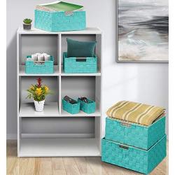 Sorbus Storage Boxes Woven Basket Bin Container Tote Cube Organizer Set Stackable Storage Basket Woven Strap Shelf Organizer Built-in Carry Handles (7 Piece - Aqua)