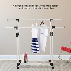 EBTOOLS Clothes Rack Adjustable Collapsible Rolling Double Rails Garment Holder Clothes Coat Wardrobe Rack Dryer Hanger with Storage Net or Home Kitchen Living Room