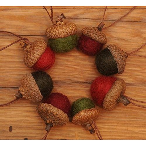 Felted Wool Acorns Ornaments in Red and Green, also available without hangers
