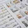 Yomitt Ice Velvet Clear Lid Jewelry Boxes Organizer with Lock 7 Rows Earring Ring Case 12 Grid Jewelry Storage Boxes for Girls,Gray(2 in 1)