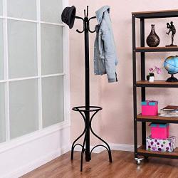 Coat Hat Rack Tree Stand Clothes Hanger Hooks Umbrella Holder Vintage Metal New Black