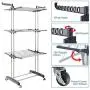 MIZGI 3 Tier Rolling Clothes Drying Rack Clothes Garment Rack Laundry Rack with Foldable Wings Shape Indoor/Outdoor Standing Rack Stainless Steel Hanging Rods - Gray & Electroplate (Gray)