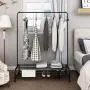 Metal Garment Rack Heavy Duty Indoor Bedroom Clothes Coat Stand Shoes Rack with Top Rod and Lower Storage Shelf Clothes Rack with 1-Tier Shelves Black (Renewed)
