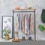 HANS CAO Heavy Iron Wood Clothes Rack, Garment Hanger, Floor Display Stand with Storage Shelf, Shoe Bag Display Rack, Retail Display Clothing Racks with Shelves