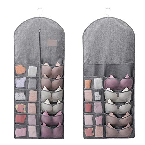 Lijuan Qin Dual-Sided Hanging Closet Organizer Mesh Pockets, Space Saving Wall Hanging Clothes Storage Hanger for Bra Stockings Socks Underwear Suits