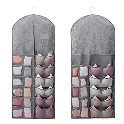 Lijuan Qin Dual-Sided Hanging Closet Organizer Mesh Pockets, Space Saving Wall Hanging Clothes Storage Hanger for Bra Stockings Socks Underwear Suits Lijuan Qin Dual-Sided Hanging Closet Organizer Mesh Pockets, Space Saving Wall Hanging Clothes Storage Hanger for Bra Stockings Socks Underwear Suits