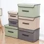 Foldable Storage Boxes Clothes Storage Bag Organizer with Handles Storage Basket with Linen Fabric, Closet Shelf Drawers 2 Packs ((Off-White) (Light-Green))